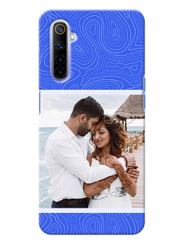 Custom Realme 6 Mobile Back Covers: Curved line art with blue and white Design