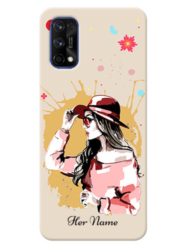 Custom Realme 7 Pro Back Covers: Women with pink hat Design