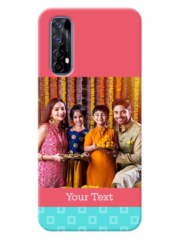 Custom Realme 7 Mobile Back Covers: Peach & Blue Color Design