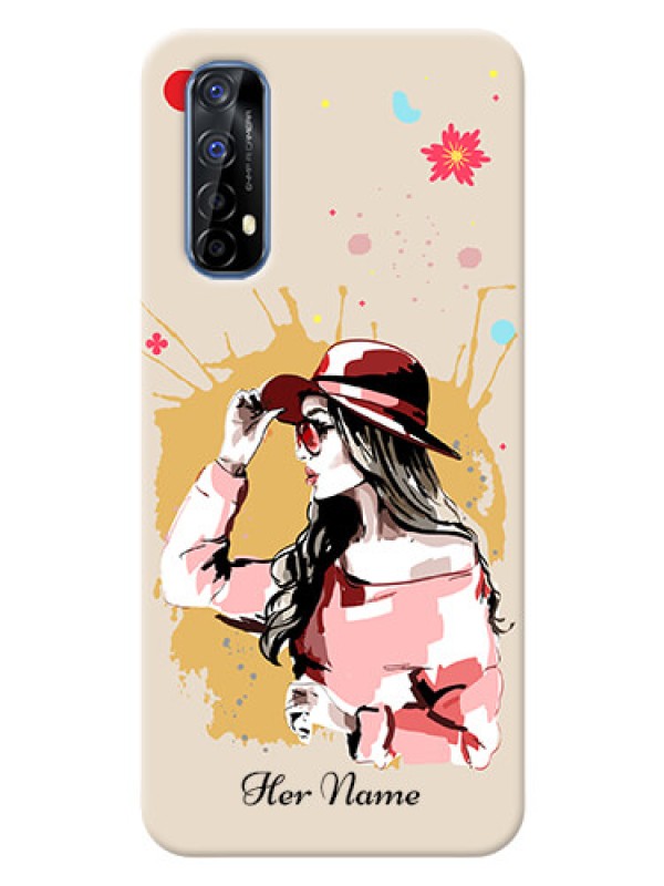 Custom Realme 7 Back Covers: Women with pink hat Design