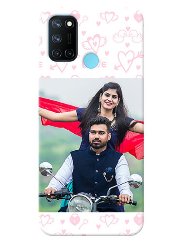 Custom Realme 7i personalized phone covers: Pink Flying Heart Design