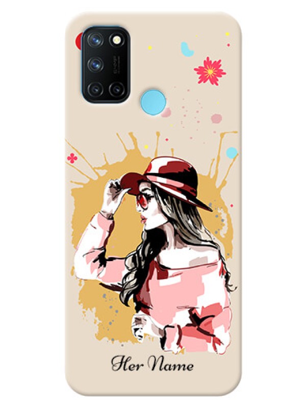 Custom Realme 7I Back Covers: Women with pink hat Design