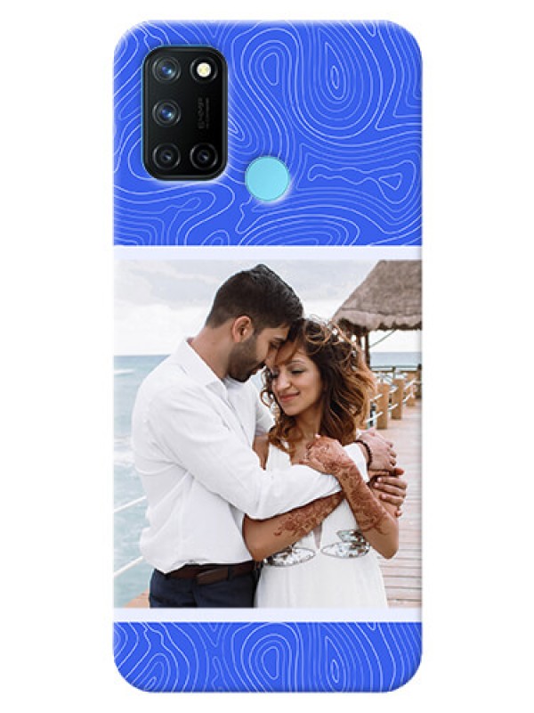 Custom Realme 7I Mobile Back Covers: Curved line art with blue and white Design