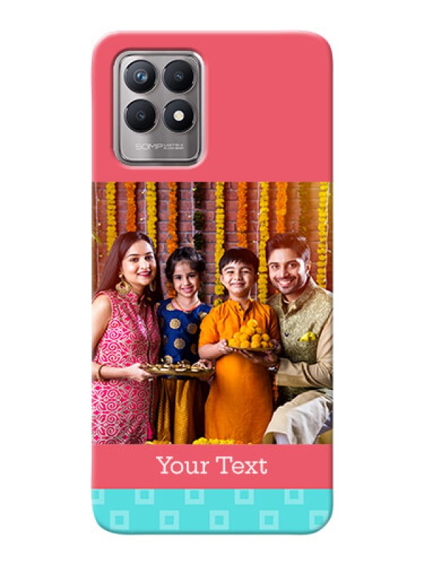 Custom Realme 8i Mobile Back Covers: Peach & Blue Color Design