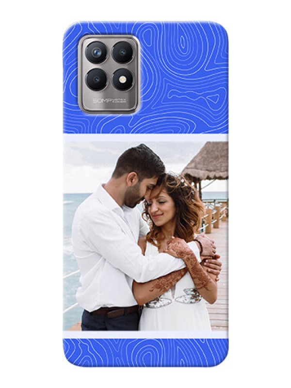 Custom Realme 8I Mobile Back Covers: Curved line art with blue and white Design