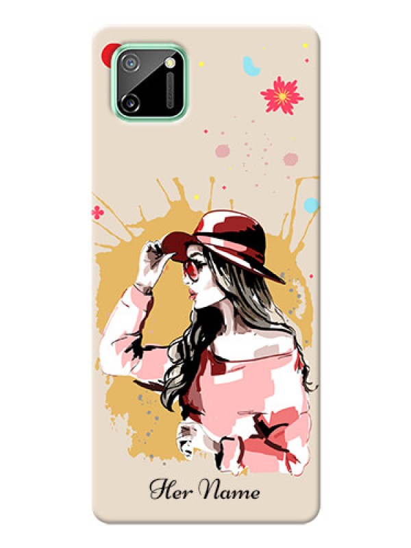 Custom Realme C11 Back Covers: Women with pink hat Design