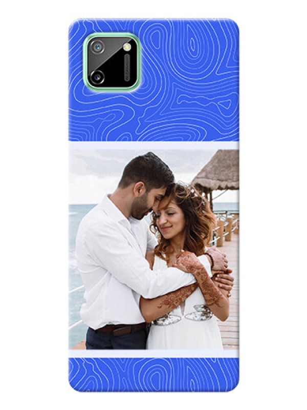 Custom Realme C11 Mobile Back Covers: Curved line art with blue and white Design