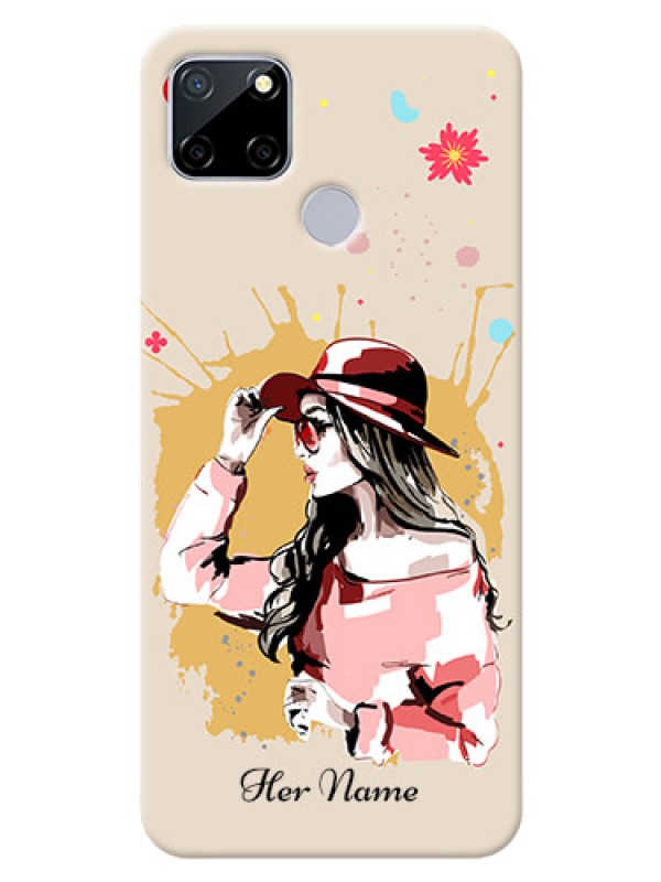 Custom Realme C12 Back Covers: Women with pink hat Design