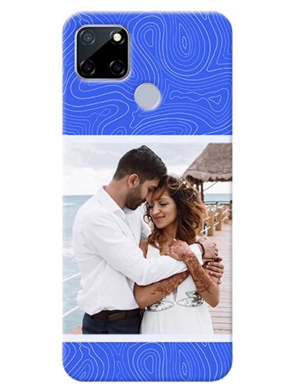 Custom Realme C12 Mobile Back Covers: Curved line art with blue and white Design