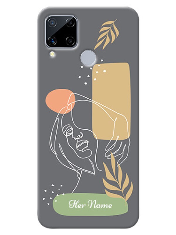 Custom Realme C15 Phone Back Covers: Gazing Woman line art Design