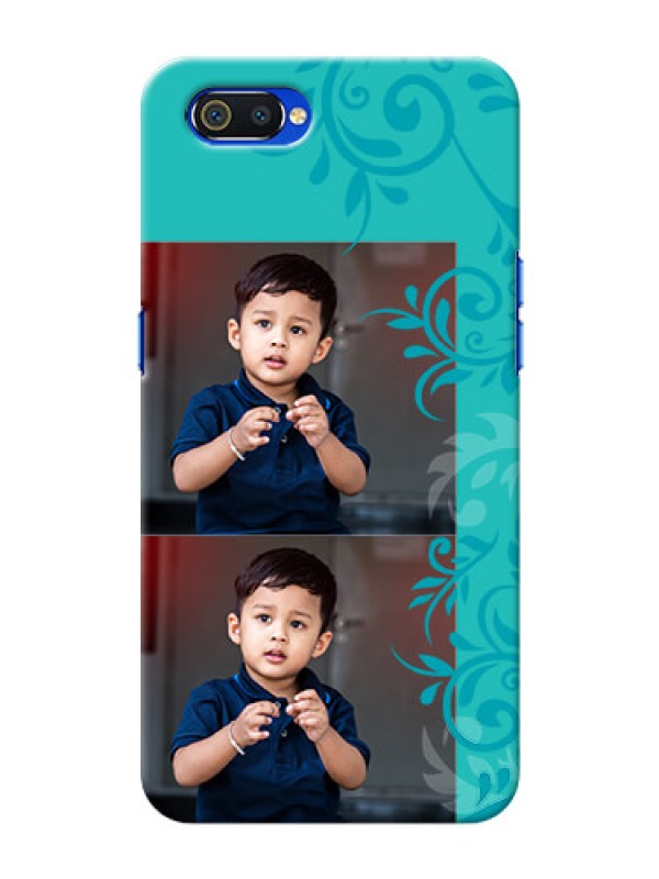 Custom Realme C2 Mobile Cases with Photo and Green Floral Design 