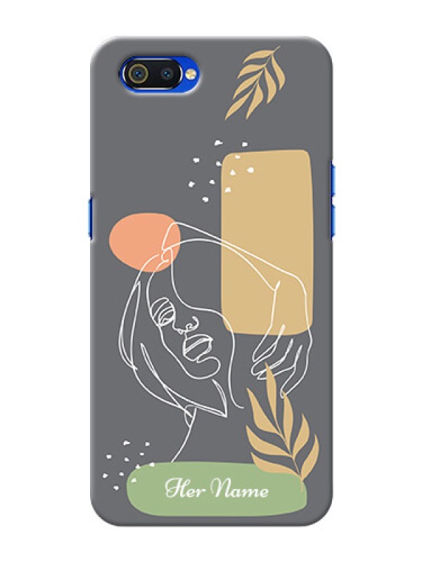 Custom Realme C2 Phone Back Covers: Gazing Woman line art Design