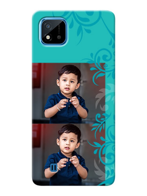Custom Realme C20 Mobile Cases with Photo and Green Floral Design 