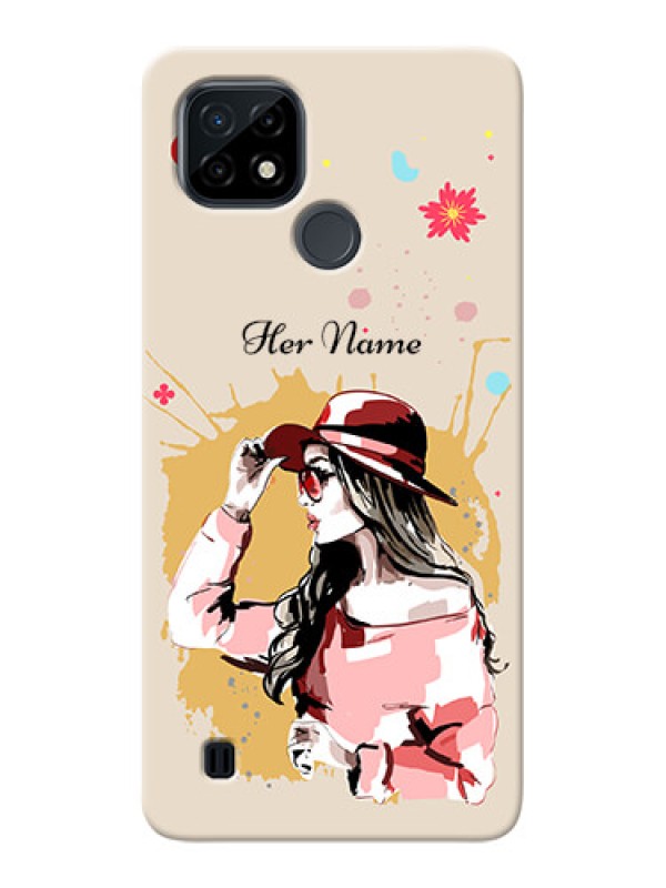 Custom Realme C21 Back Covers: Women with pink hat Design