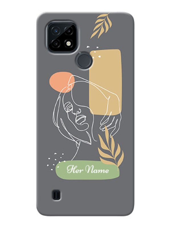 Custom Realme C21 Phone Back Covers: Gazing Woman line art Design