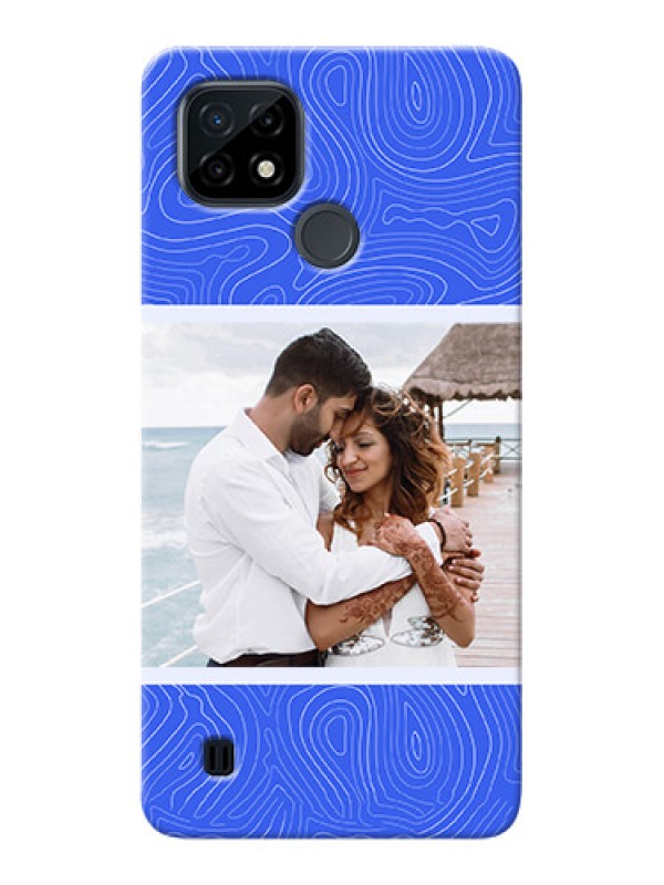 Custom Realme C21 Mobile Back Covers: Curved line art with blue and white Design