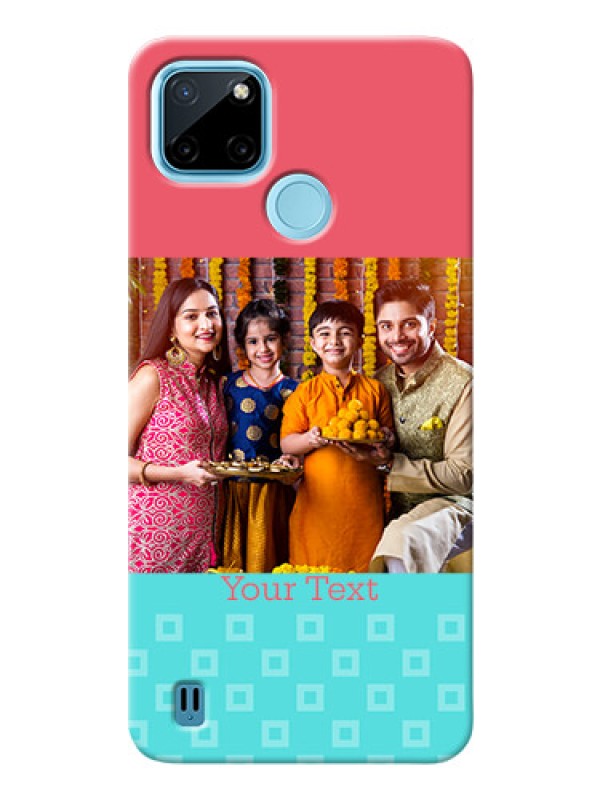 Custom Realme C21Y Mobile Back Covers: Peach & Blue Color Design