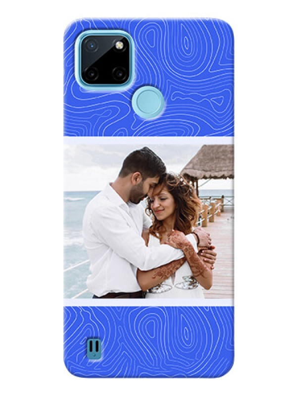 Custom Realme C21Y Mobile Back Covers: Curved line art with blue and white Design