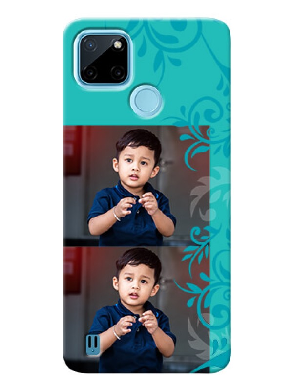 Custom Realme C25_Y Mobile Cases with Photo and Green Floral Design 