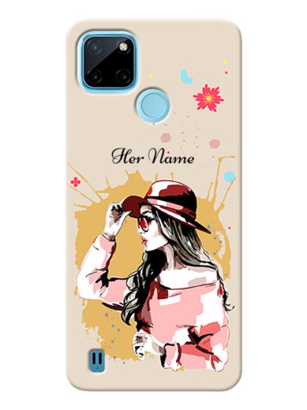 Custom Realme C25_Y Back Covers: Women with pink hat Design
