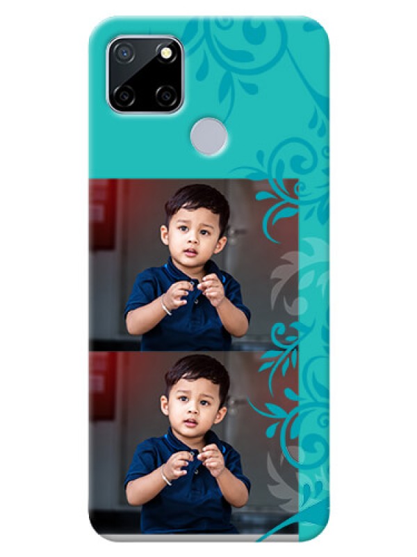 Custom Realme C25s Mobile Cases with Photo and Green Floral Design 