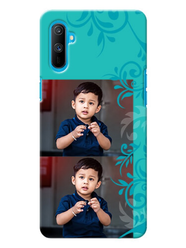 Custom Realme C3 Mobile Cases with Photo and Green Floral Design 