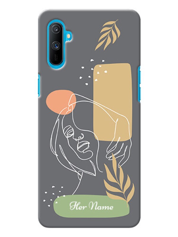 Custom Realme C3 Phone Back Covers: Gazing Woman line art Design