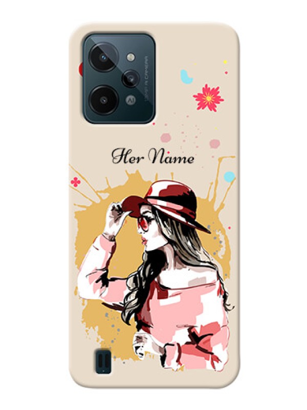 Custom Realme C31 Back Covers: Women with pink hat Design
