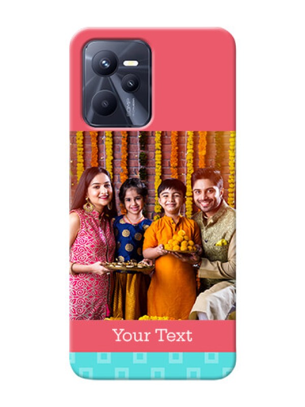 Custom Realme C35 Mobile Back Covers: Peach & Blue Color Design