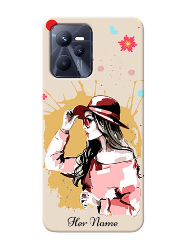 Custom Realme C35 Back Covers: Women with pink hat Design