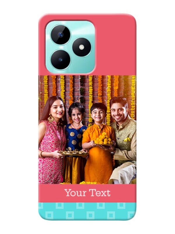 Custom Realme C51 Mobile Back Covers: Peach & Blue Color Design