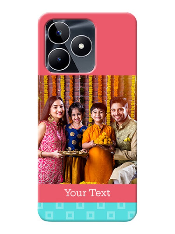 Custom Realme C53 Mobile Back Covers: Peach & Blue Color Design