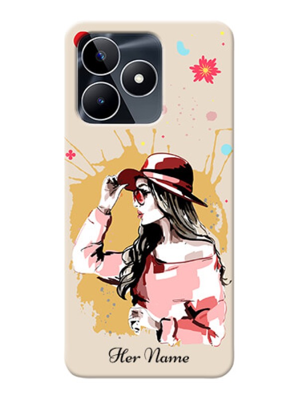 Custom Realme C53 Photo Printing on Case with Women with pink hat Design
