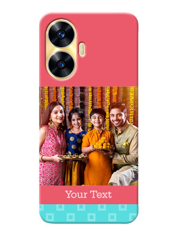 Custom Realme C55 Mobile Back Covers: Peach & Blue Color Design