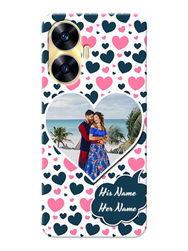 Custom Realme C55 Mobile Covers Online: Pink & Blue Heart Design