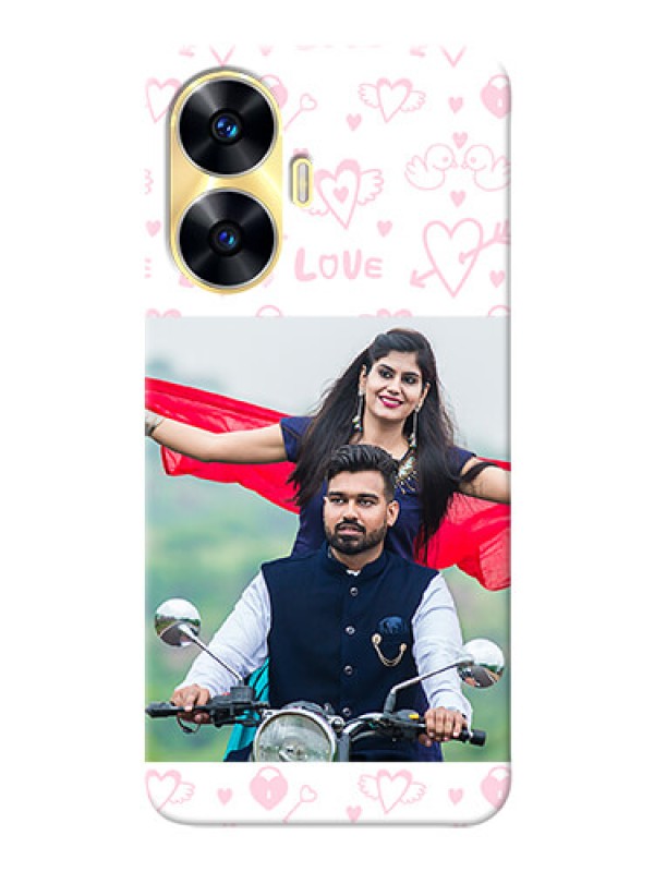 Custom Realme C55 personalized phone covers: Pink Flying Heart Design