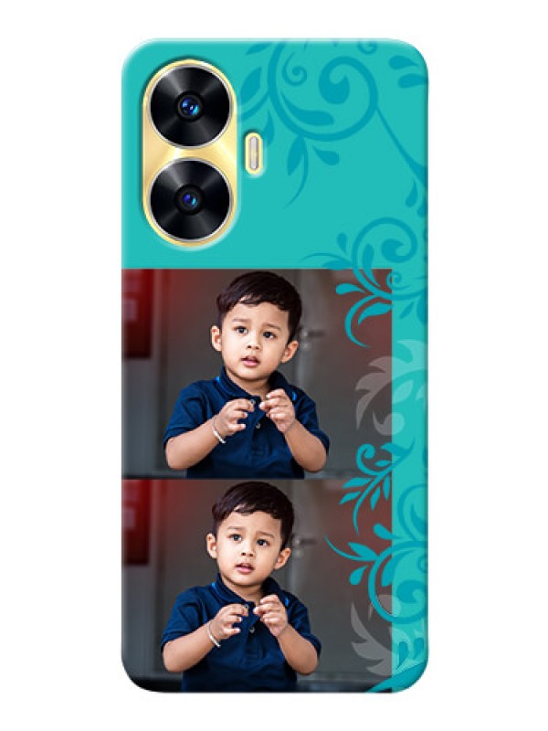 Custom Realme C55 Mobile Cases with Photo and Green Floral Design 