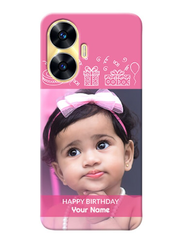 Custom Realme C55 Custom Mobile Cover with Birthday Line Art Design