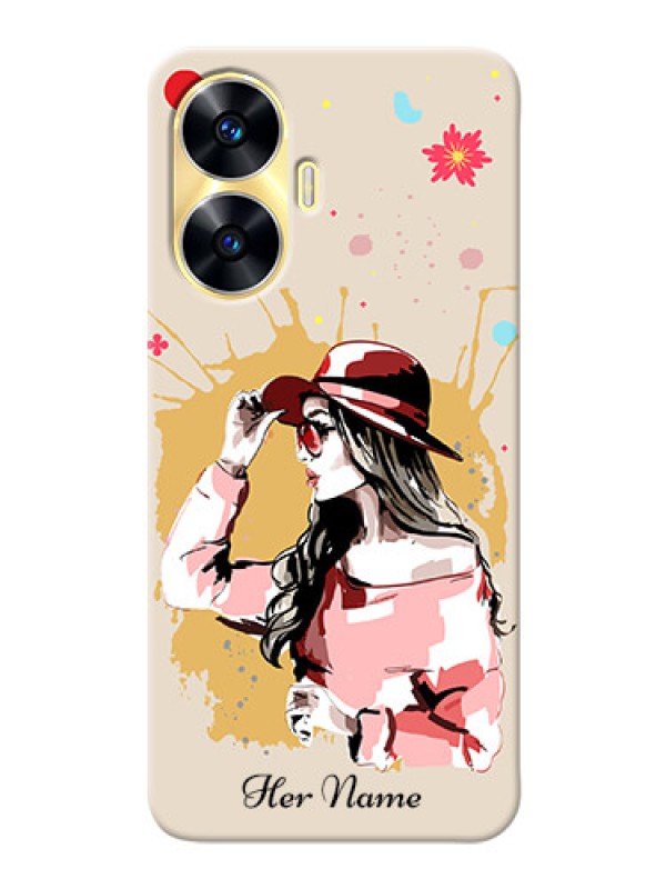 Custom Realme C55 Back Covers: Women with pink hat Design