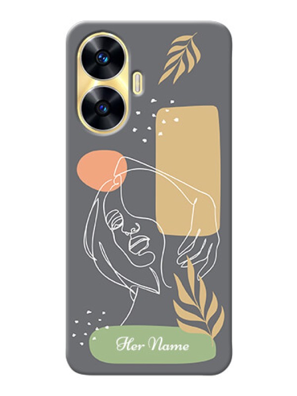 Custom Realme C55 Phone Back Covers: Gazing Woman line art Design