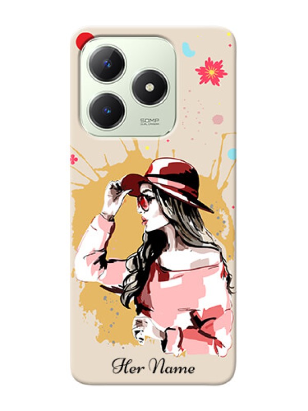 Custom Realme C63 Photo Printing on Case with Women with pink hat Design