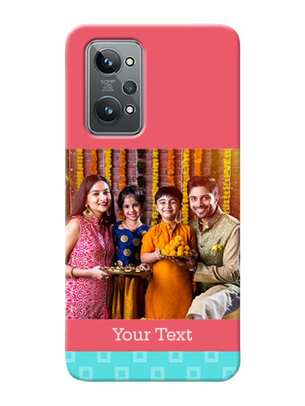 Custom Realme GT 2 Mobile Back Covers: Peach & Blue Color Design