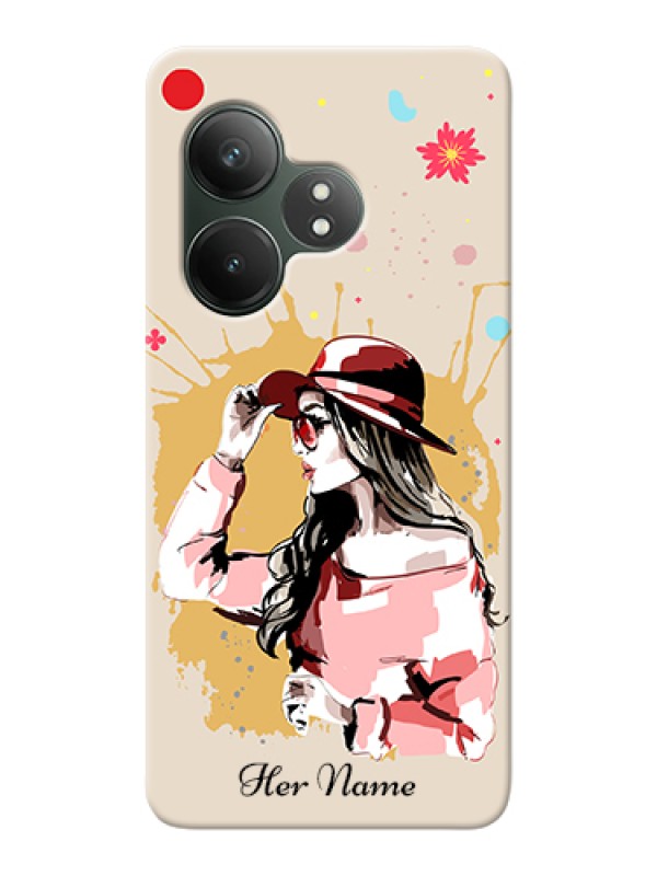 Custom Realme GT 6T 5G Custom Hard Phone Case - Women With Pink Hat Design