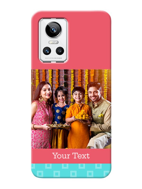 Custom Realme GT Neo 3 5G Mobile Back Covers: Peach & Blue Color Design