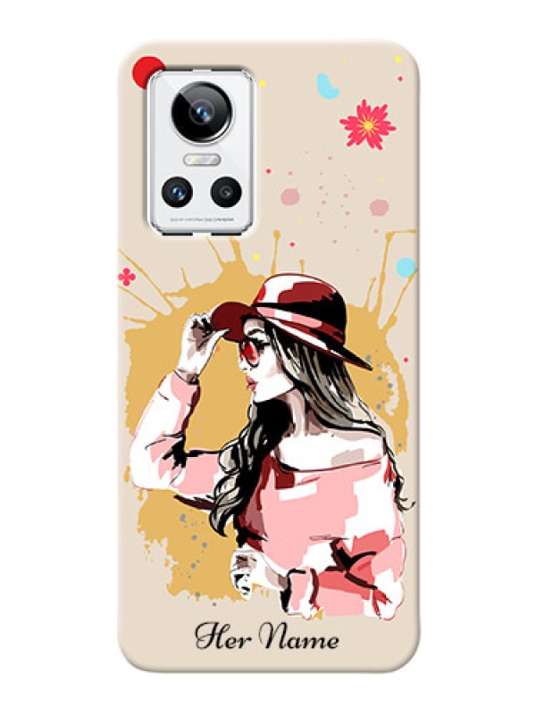 Custom Realme Gt Neo 3 Back Covers: Women with pink hat Design