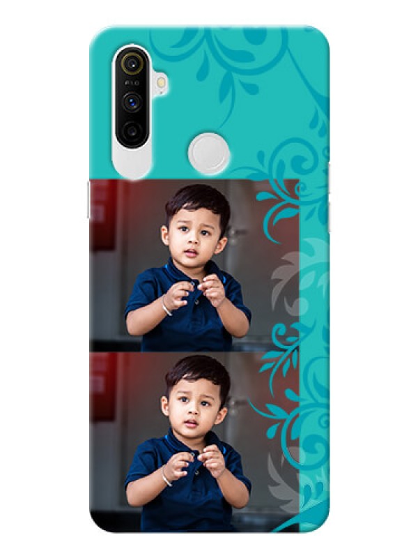 Custom Realme Narzo 10A Mobile Cases with Photo and Green Floral Design 