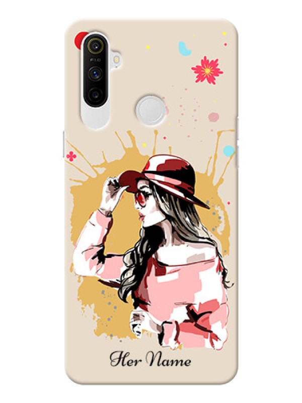 Custom Realme Narzo 10A Back Covers: Women with pink hat Design
