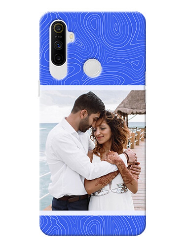 Custom Realme Narzo 10A Mobile Back Covers: Curved line art with blue and white Design