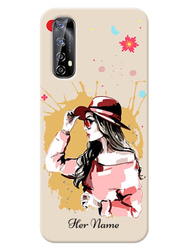 Custom Realme Narzo 20 Pro Back Covers: Women with pink hat Design