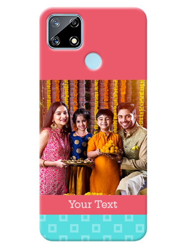 Custom Realme Narzo 20 Mobile Back Covers: Peach & Blue Color Design